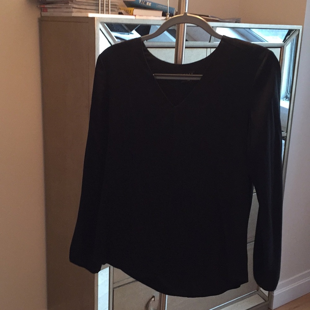 Theory black silk blouse
